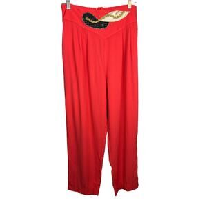 Vintage Beaded Coral Elastic Artsy Pants L